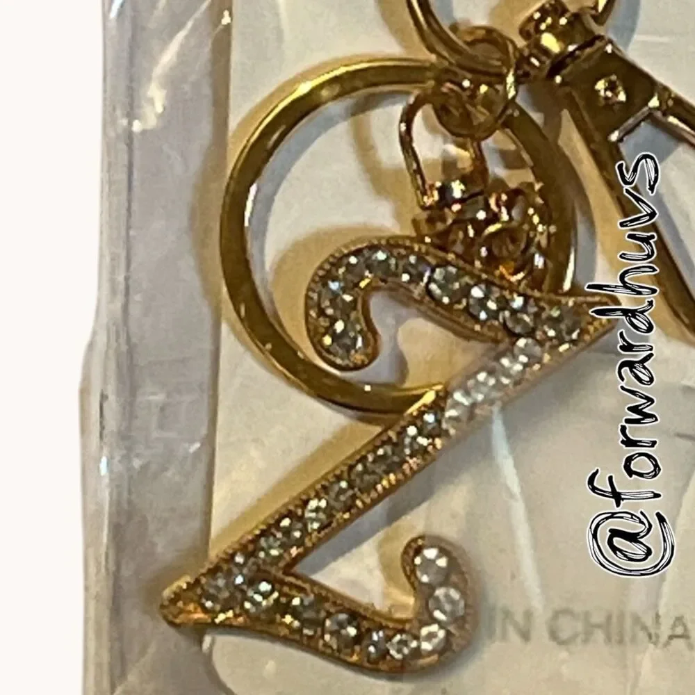 Rhinestone Letter Z Keychain Gold Tone Initial Bag Charm NWT